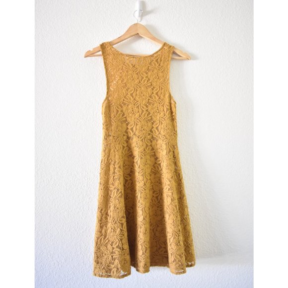 Free People Miles Of Lace Mini Dress in Gold - Picture 9 of 14